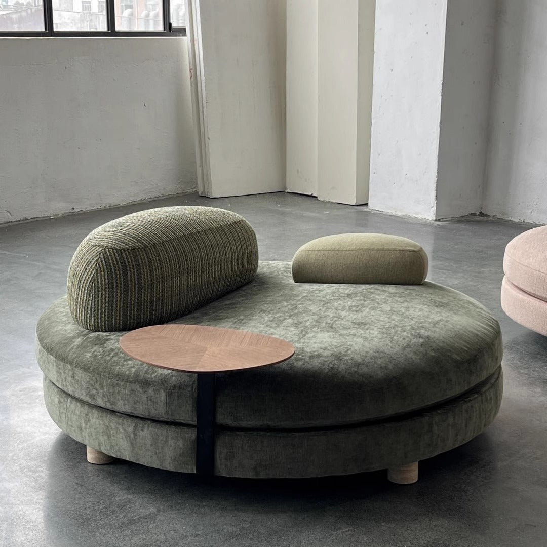 Modern Circular Lounge Sofa With Built In Side Table