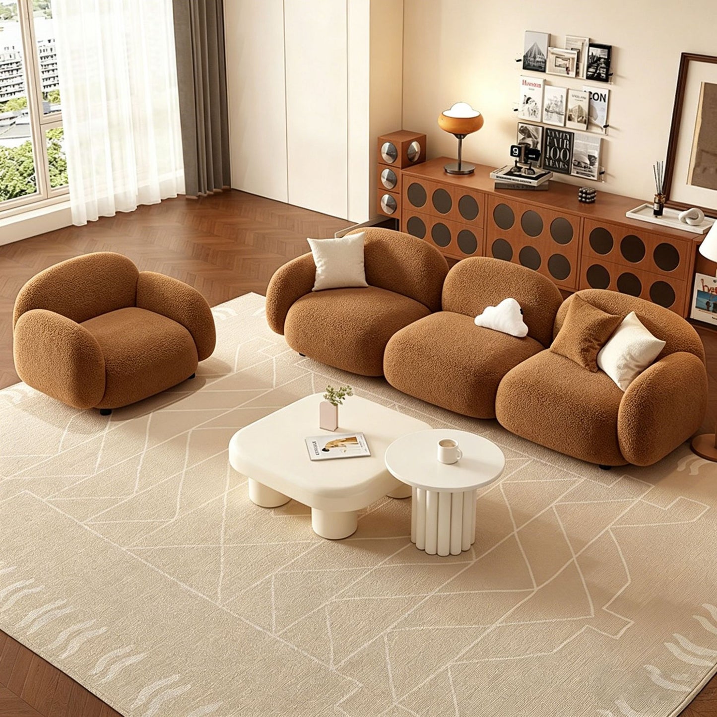 Luxury Lambswool Three Seater Sofa Set With Coffee Table