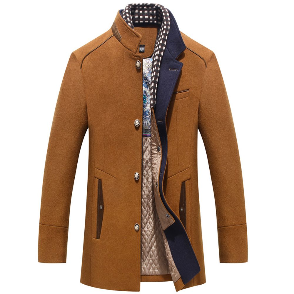 Mens Woolen Thick Scarf Collar Coat
