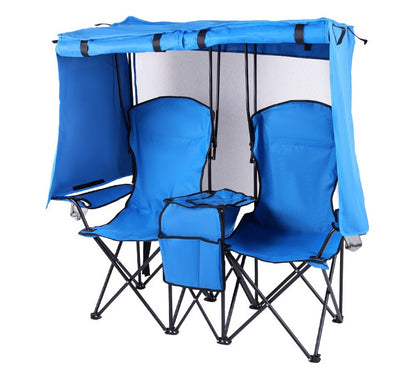 Portable Foldable Double Camping Chair with Sunshade Canopy