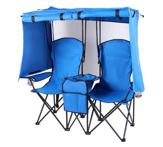Portable Foldable Double Camping Chair with Sunshade Canopy