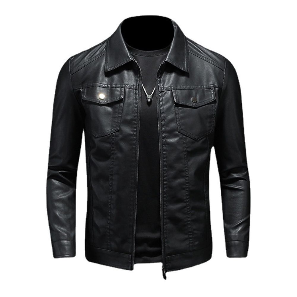 Mens Leather Velvet Thickened Jacket