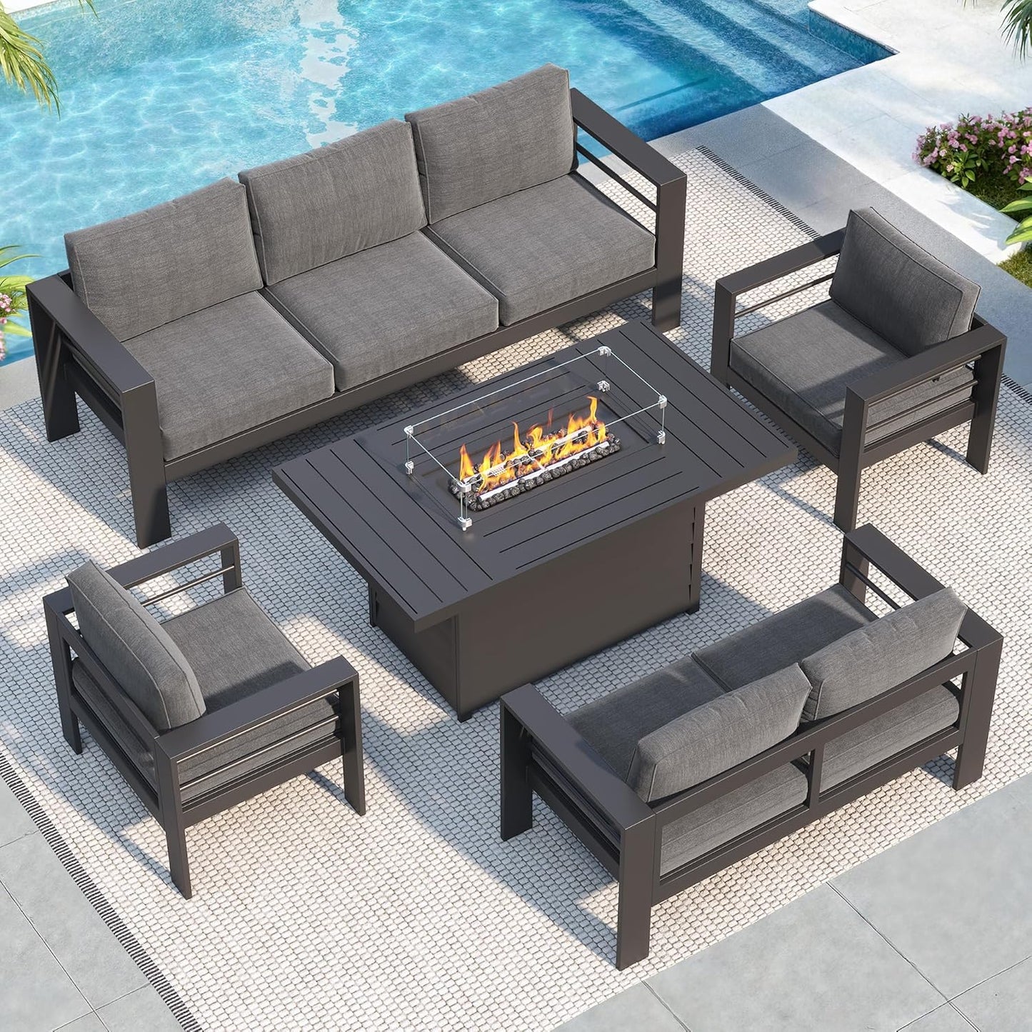 Luxury Outdoor Sofa Set with Fire Pit Table