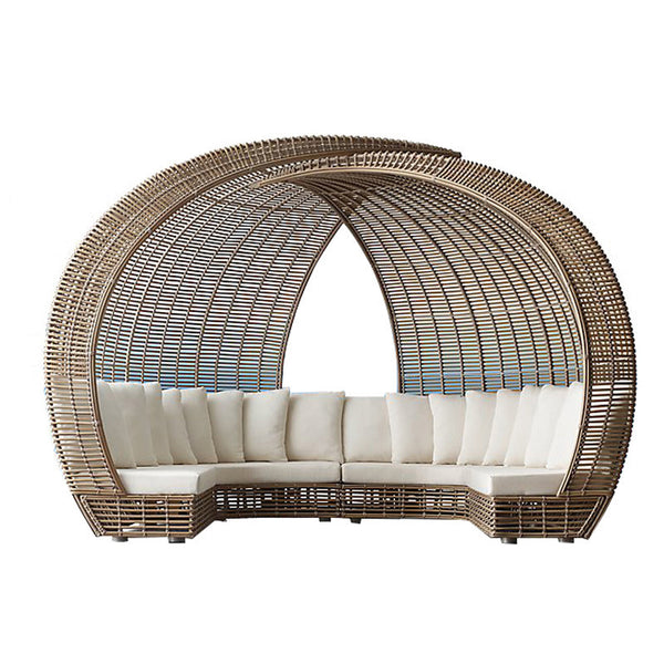 Outdoor Rattan Round Sofa with Canopy