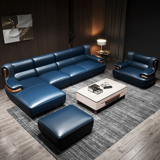 Luxury L-Shaped Leather Sofa Set with Ottoman