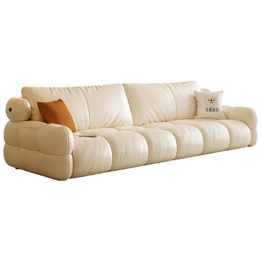 Luxury Puff Cushion Leather Sofa With USB Charging