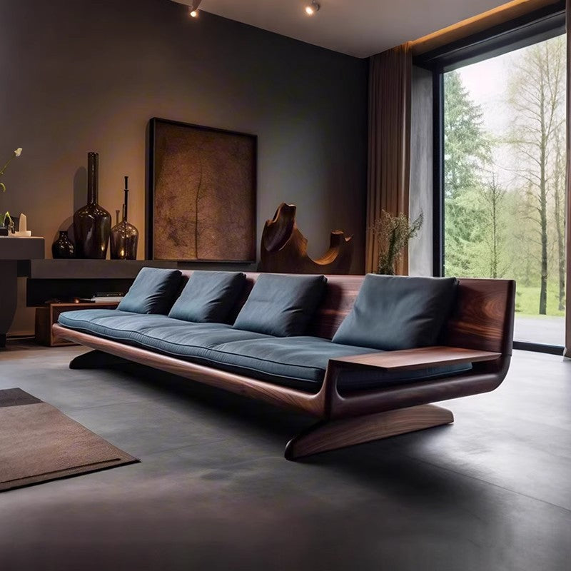 Luxury Black Walnut Three Seater Straight Sofa