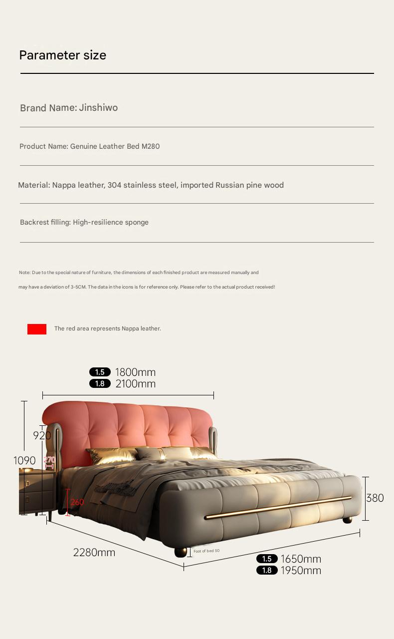 Modern Light Luxury Leather Double Bed with Soft Headboard
