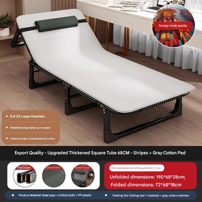 Portable Leisure Folding Bed With Head Support Pillow And Adjustable Reclining Backrest