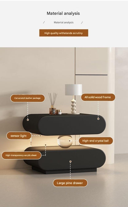 Luxury Wooden Bedside Table With Acrylic Sensor Light