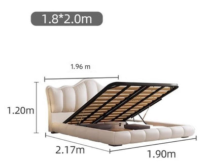 Luxury Leather Double Bed with Tufted Headboard and Storage