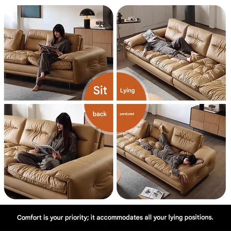 Luxury Adjustable Backrest caramel Toast Top Layer Leather Sofa