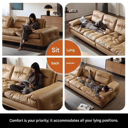 Luxury Adjustable Backrest caramel Toast Top Layer Leather Sofa