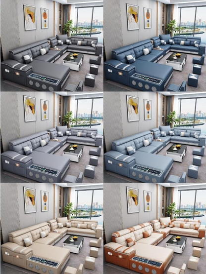 Modern Multifunctional U-Shaped Leather Sofa Set
