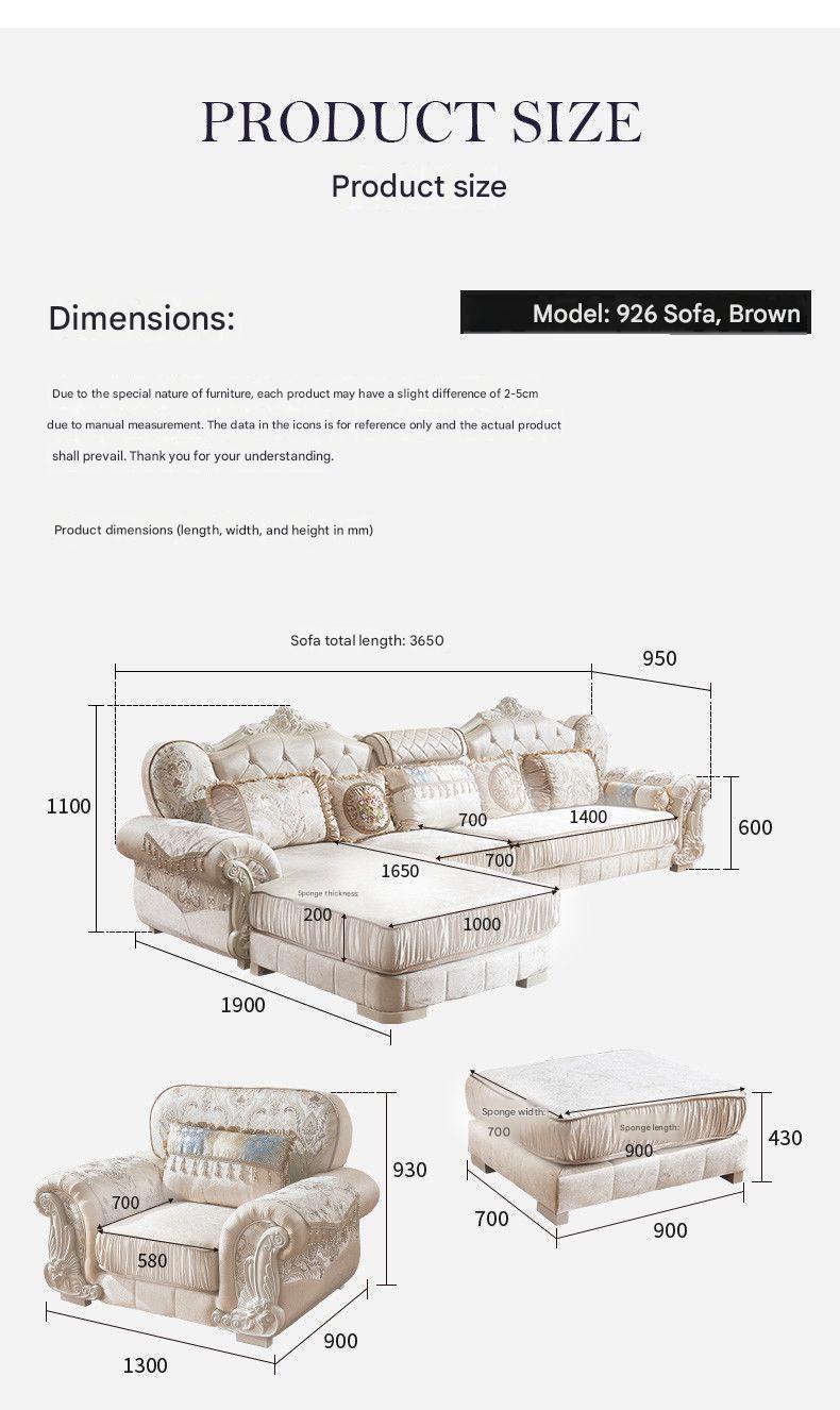 Luxury European Royal Living Room Sofa Set With Ottoman