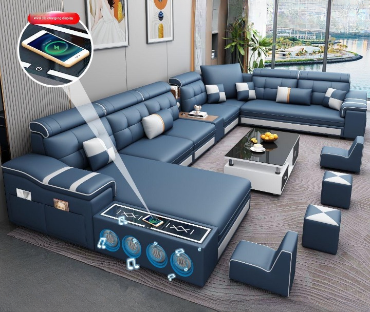 Modern Multifunctional U-Shaped Leather Sofa Set