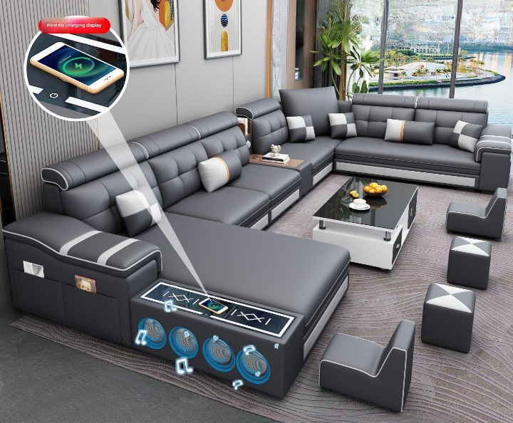 Modern Multifunctional U-Shaped Leather Sofa Set