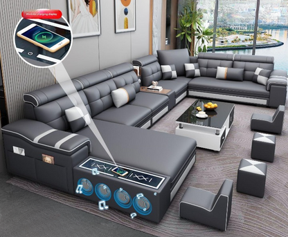 Modern Multifunctional U-Shaped Leather Sofa Set