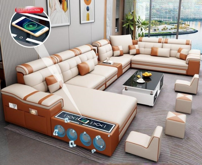 Modern Multifunctional U-Shaped Leather Sofa Set
