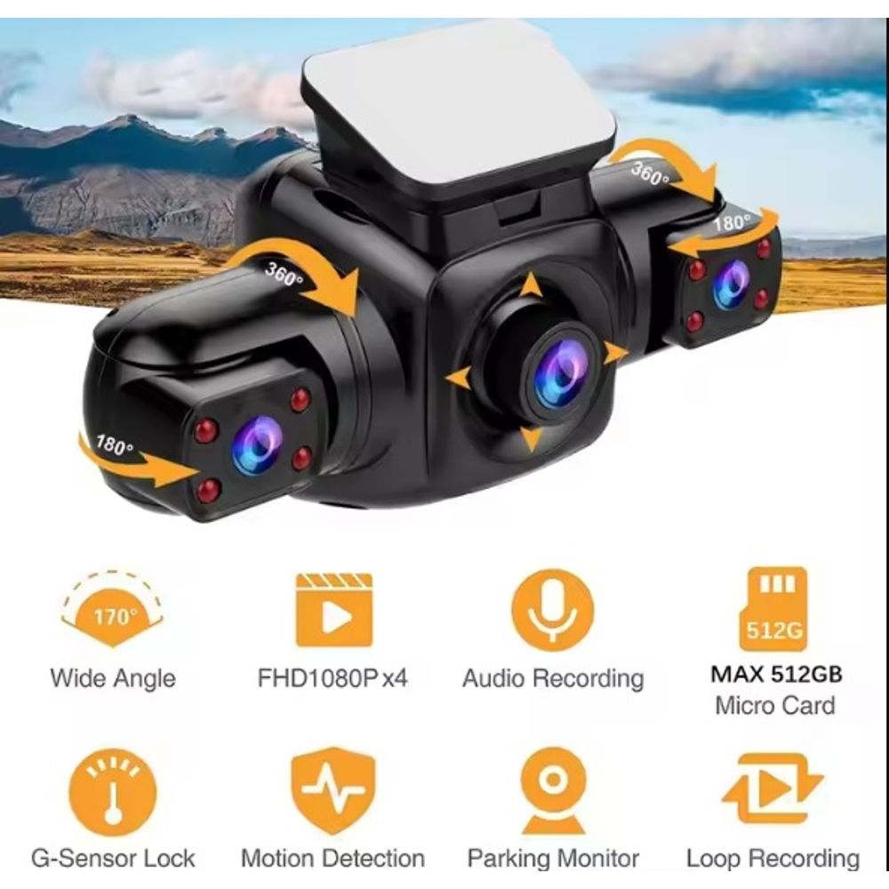 2K Full HD 2-Inch Four Lens Recording Car Dash Cam 128G 2