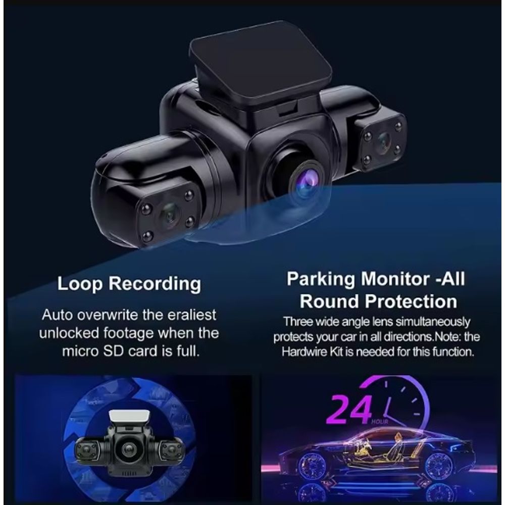 2K Full HD 2-Inch Four Lens Recording Car Dash Cam 128G 4