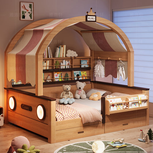 Luxury Solid Wood Kids Canopy Bed with Storage