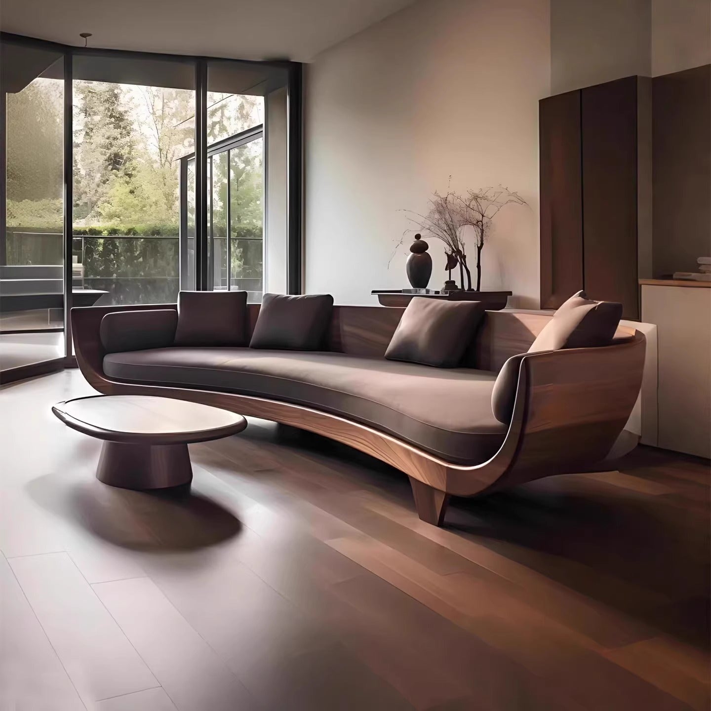 Luxury Curved Wooden Sofa with Cushions