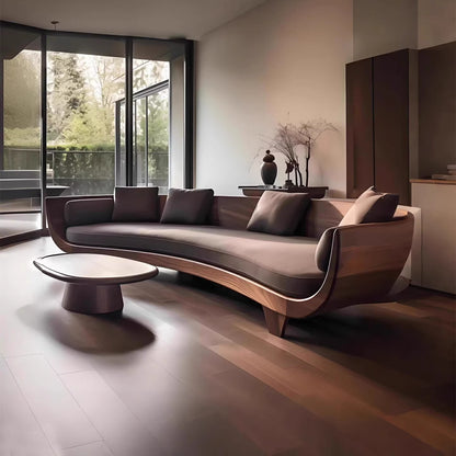 Luxury Curved Wooden Sofa with Cushions