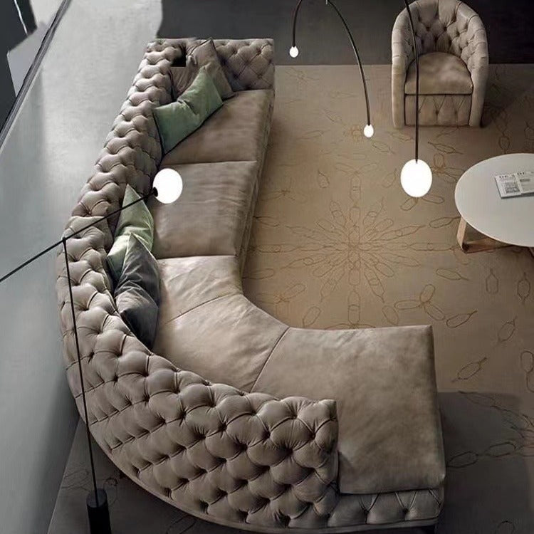 Modern Tufted Pull Buckle Arc Velvet Corner Sectional Sofa Set