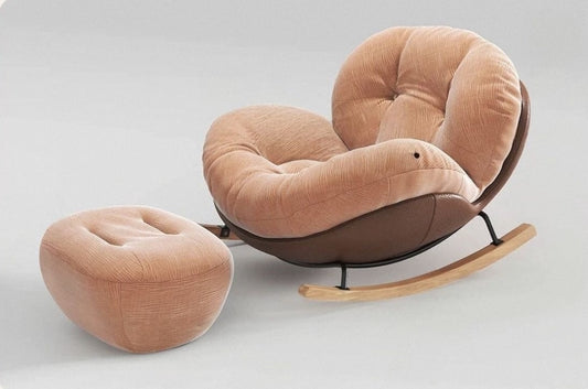 Modern Eggshell Rocking Chair with Ottoman