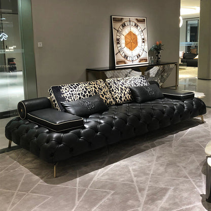 Luxury Tufted Leather Pull ButtonSofa