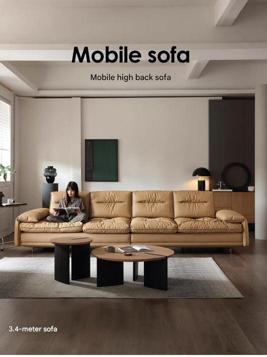 Luxury Adjustable Backrest caramel Toast Top Layer Leather Sofa