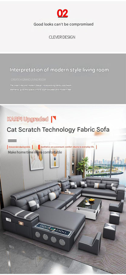 Modern Multifunctional U-Shaped Leather Sofa Set