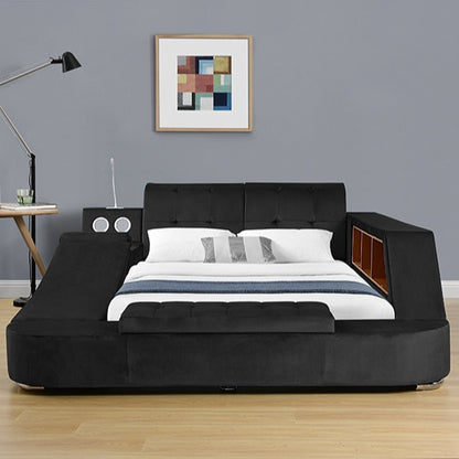 Modern Multifunctional Upholstered Bed with Shelves