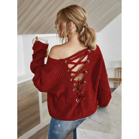 Off-the-Shoulder Strap Pullover Sweater