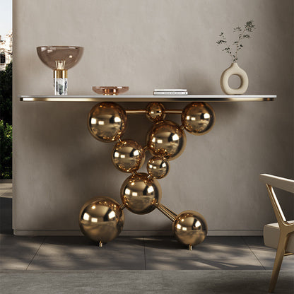 Light Luxury Rock Slab Sofa Table With Stainless Steel Base