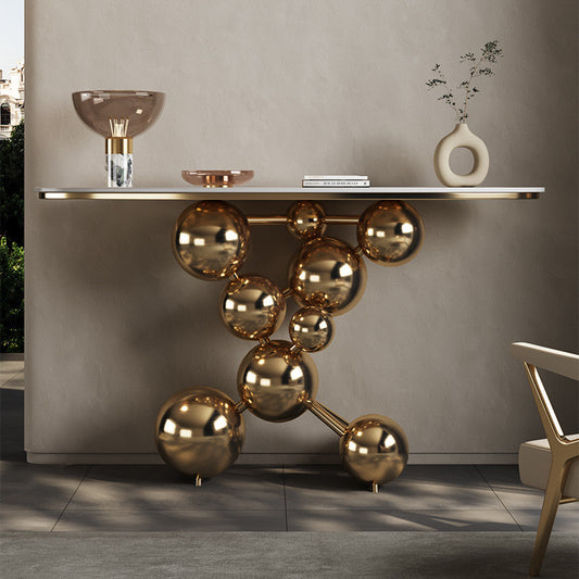 Light Luxury Rock Slab Sofa Table With Stainless Steel Base