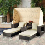 Luxury Outdoor Rattan Daybed Sofa with Adjustable Sunshade Canopy