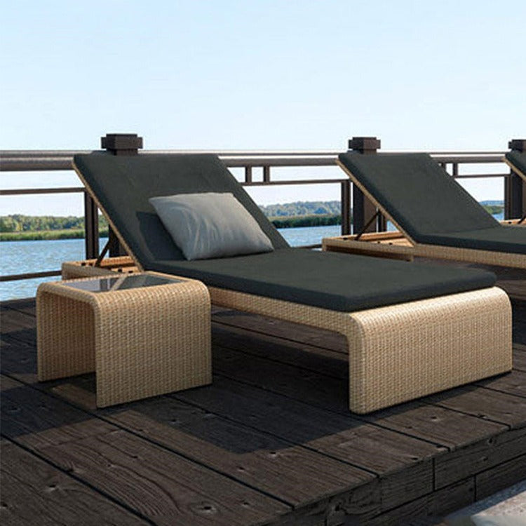 Outdoor Rattan Sun Lounger with Adjustable Backrest And Side Table