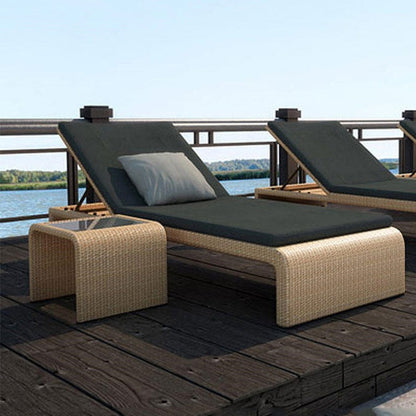 Outdoor Rattan Sun Lounger with Adjustable Backrest And Side Table