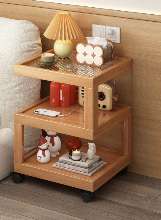 Modern Wooden Bedside Table With Wheels