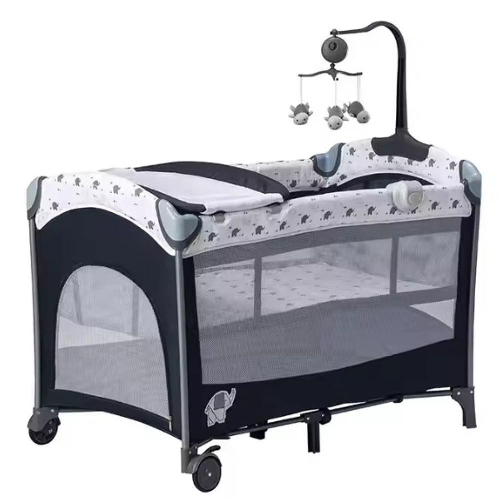 Foldable Baby Playpen With Music Toy Rack