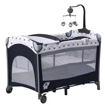 Foldable Baby Playpen With Music Toy Rack