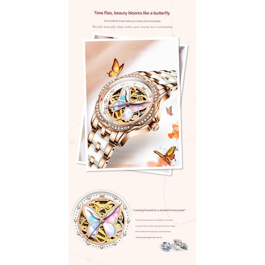 Olys Ceramic Butterfly Pearl Women's Watch