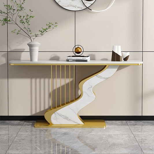 Luxury Rock Slab Foyer Table with Artistic Base