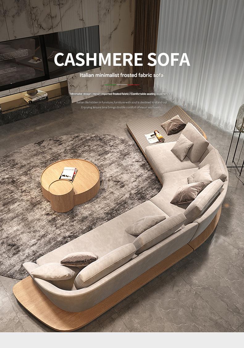 Luxury Cashmere Fabric Curved Sectional Sofa Set