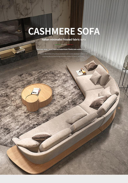 Luxury Cashmere Fabric Curved Sectional Sofa Set