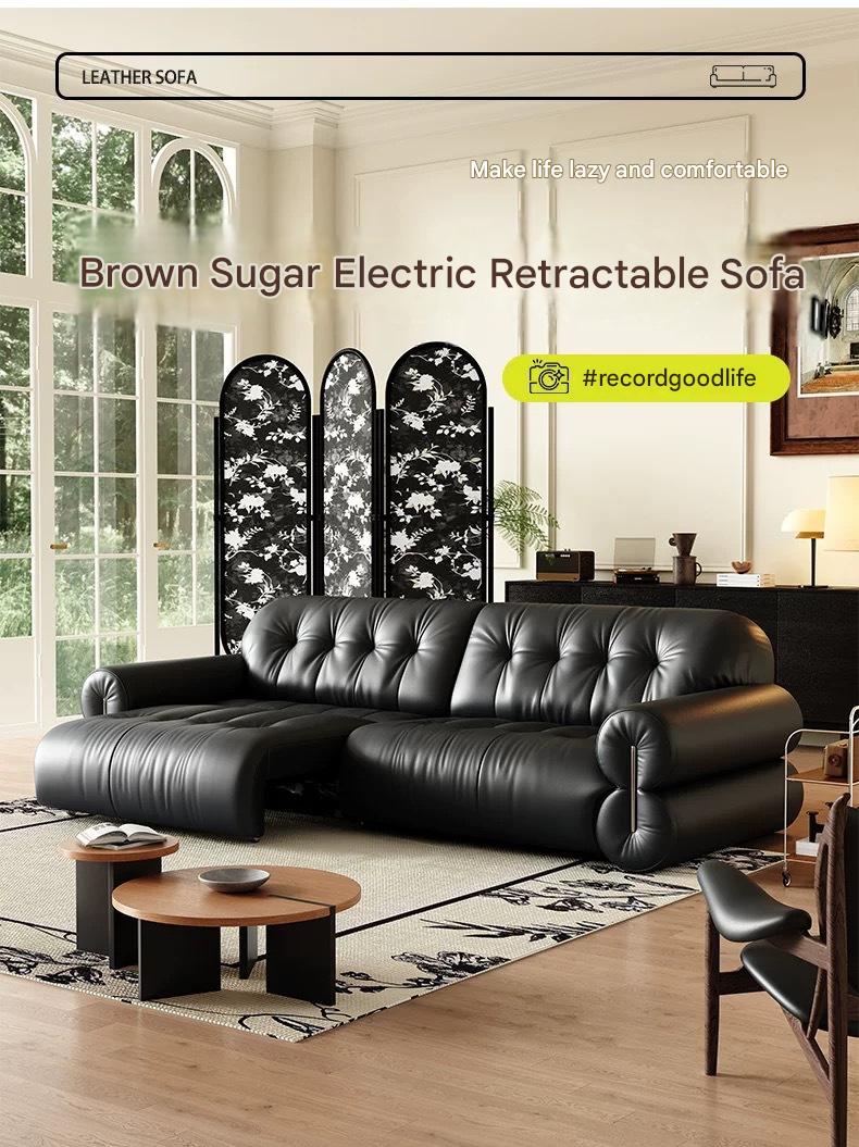 Retro Brown Sugar Cloud Electric Retractable Leather Sofa