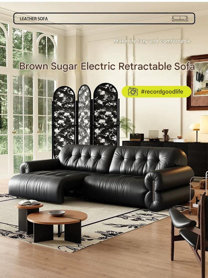 Retro Brown Sugar Cloud Electric Retractable Leather Sofa