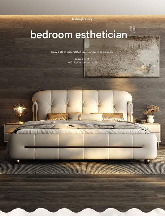 Modern Light Luxury Leather Double Bed with Soft Headboard